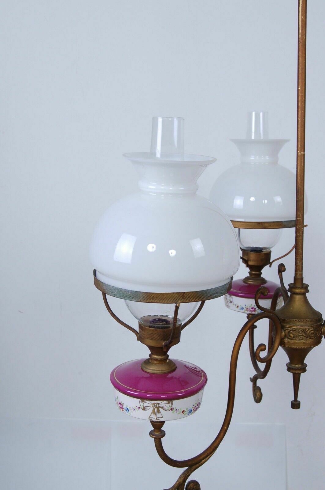 1940s Design Chandelier With Three Lights, Vintage Ceramic Glass Ceiling Lamp photo vintage