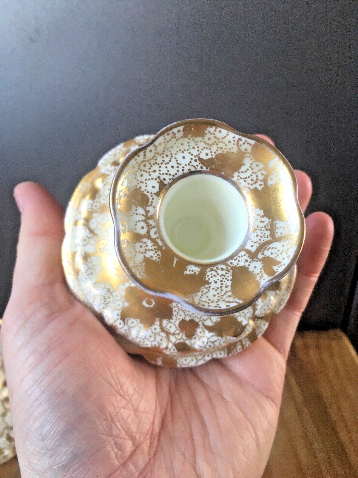 Pair Of Antique Tuscan Fine China Gilded Floral Spray Candlestick Candle Holders photo vintage