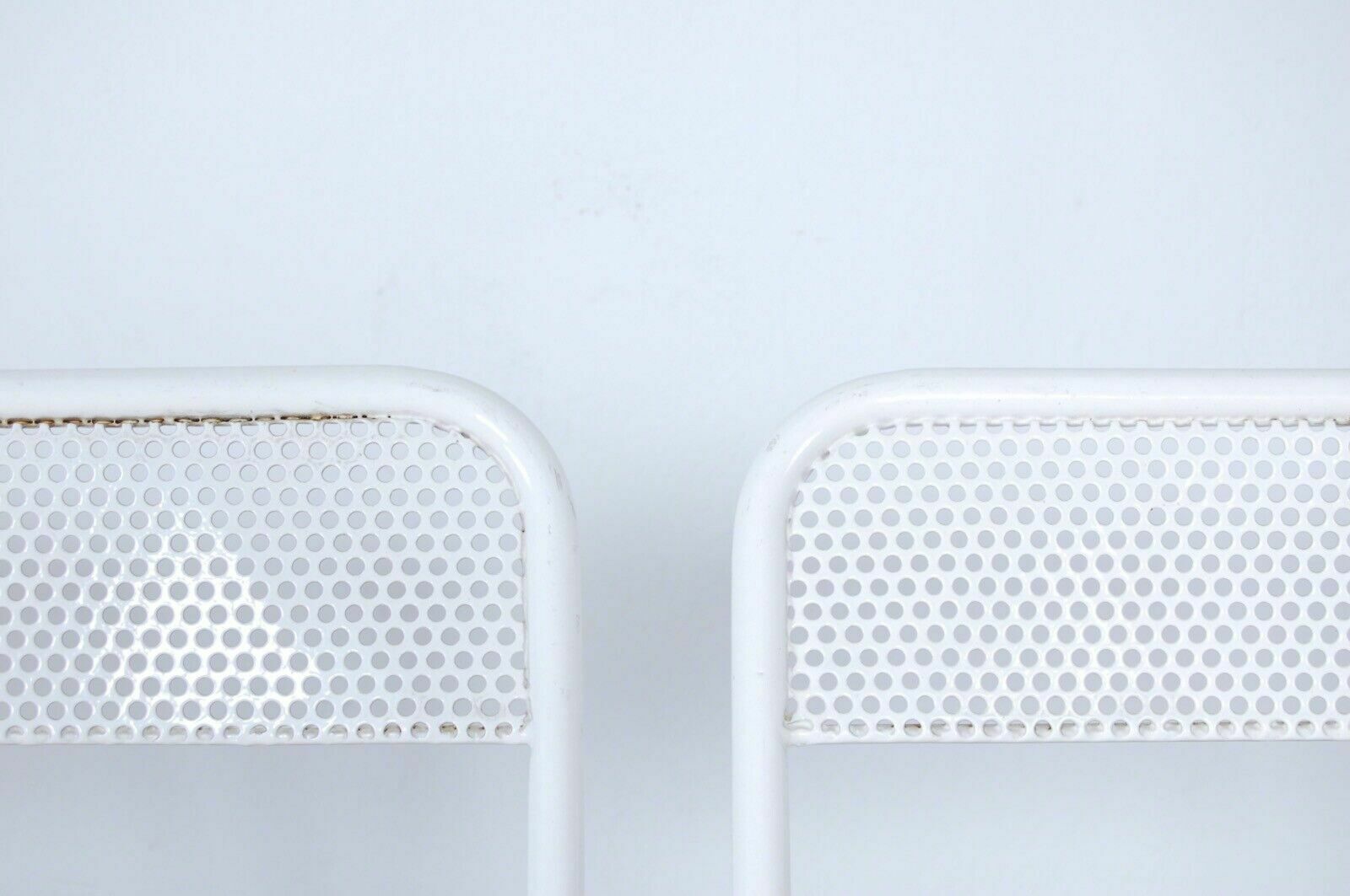 3 Vintage Folding Chairs In Perforated White Enamelled Iron Bar From The 60s And 70s photo for sale