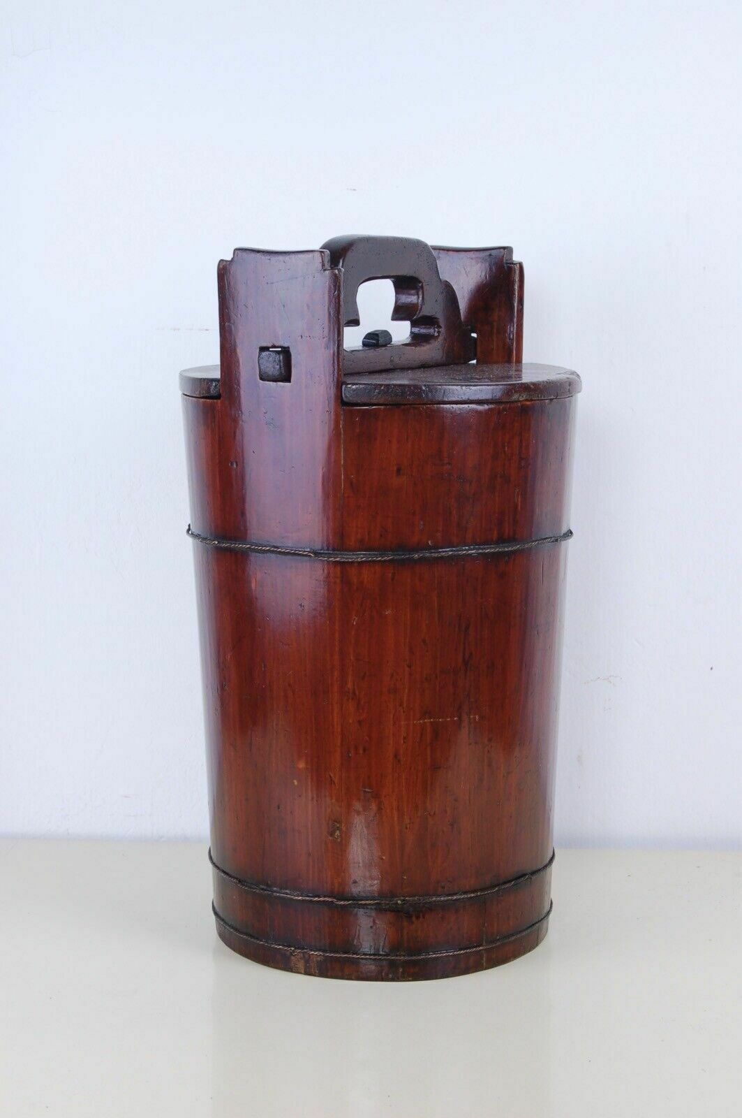 Antique Bucket With Lid Old Wooden Sugar Bin Firkin photo for sale