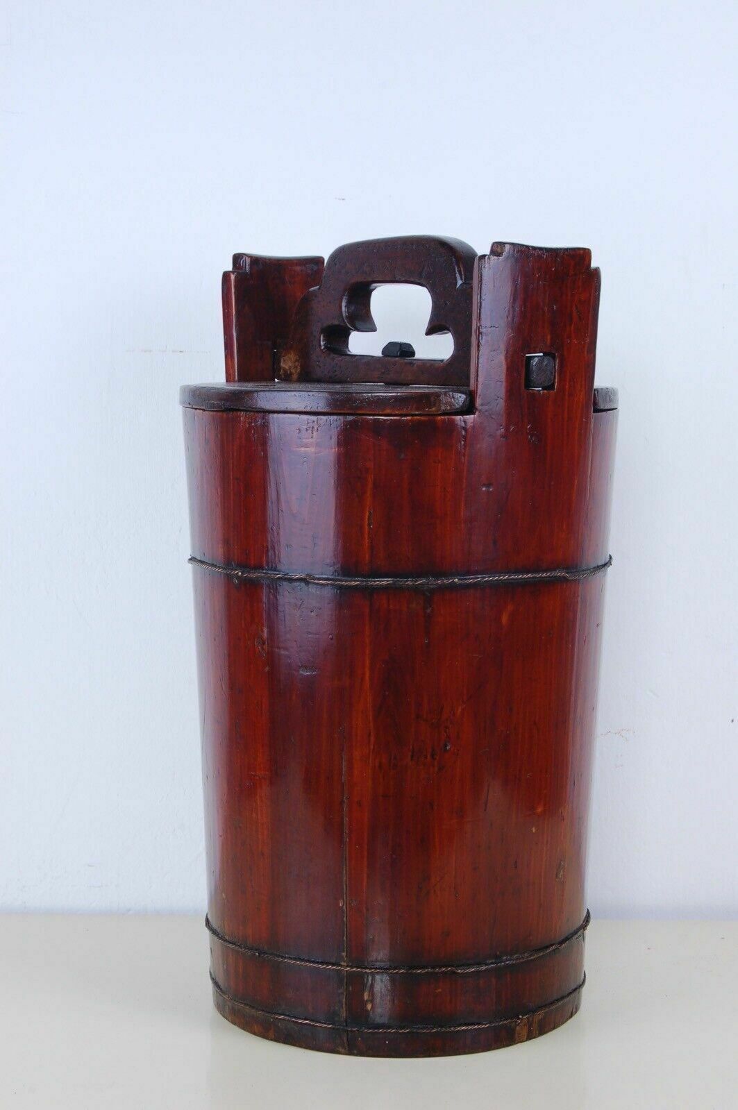 Antique Bucket With Lid Old Wooden Sugar Bin Firkin photo 159.0