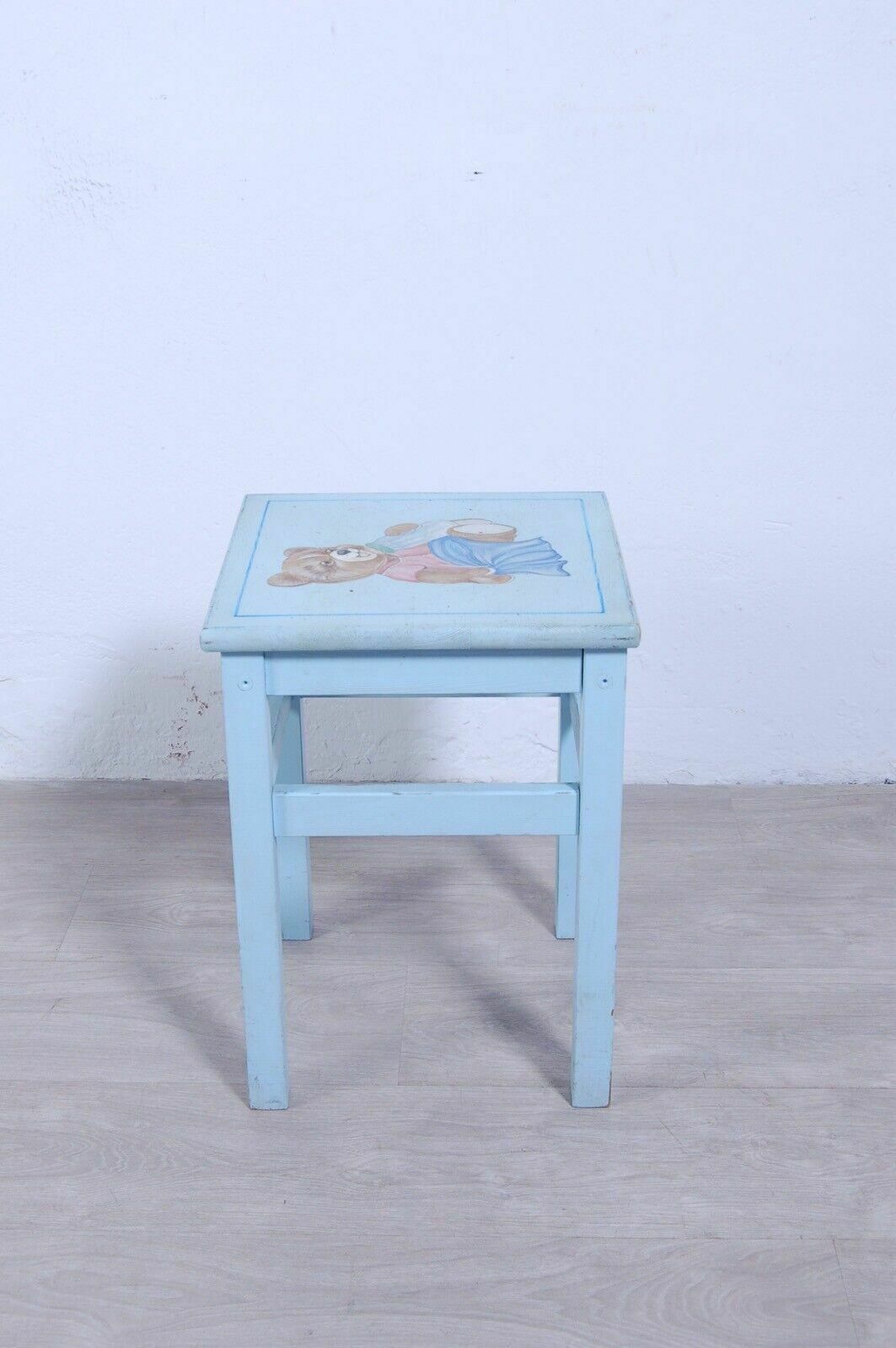 Vintage Stool Restyling Shop Windows Baby Girl Blue With Teddy Bear photo Furniture