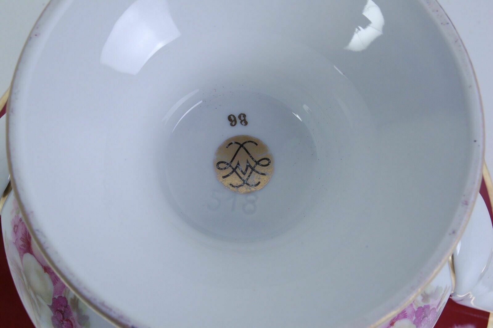 Limoges Ceramic Vase, Magenta Ceramic Ornament With Floral Gold Edge photo 74.0