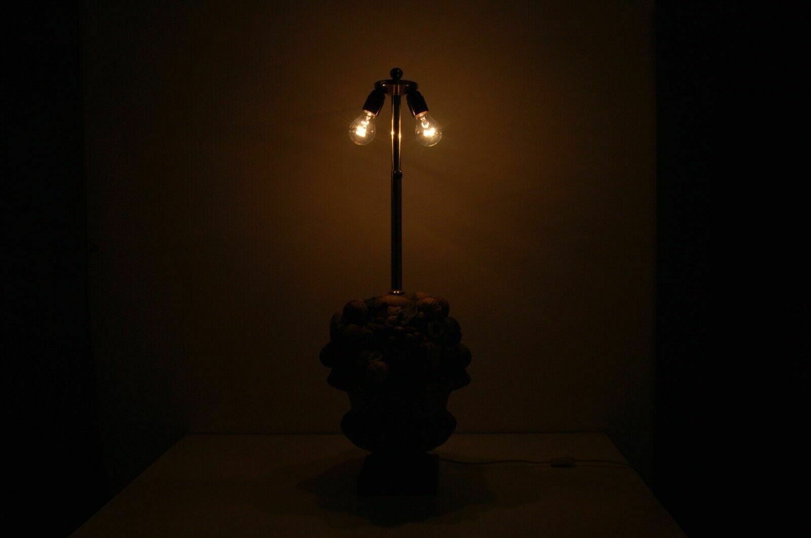 Lighting Colored Worked Terracotta And Brass Table Lamp, A. Bianchini Florence. photo