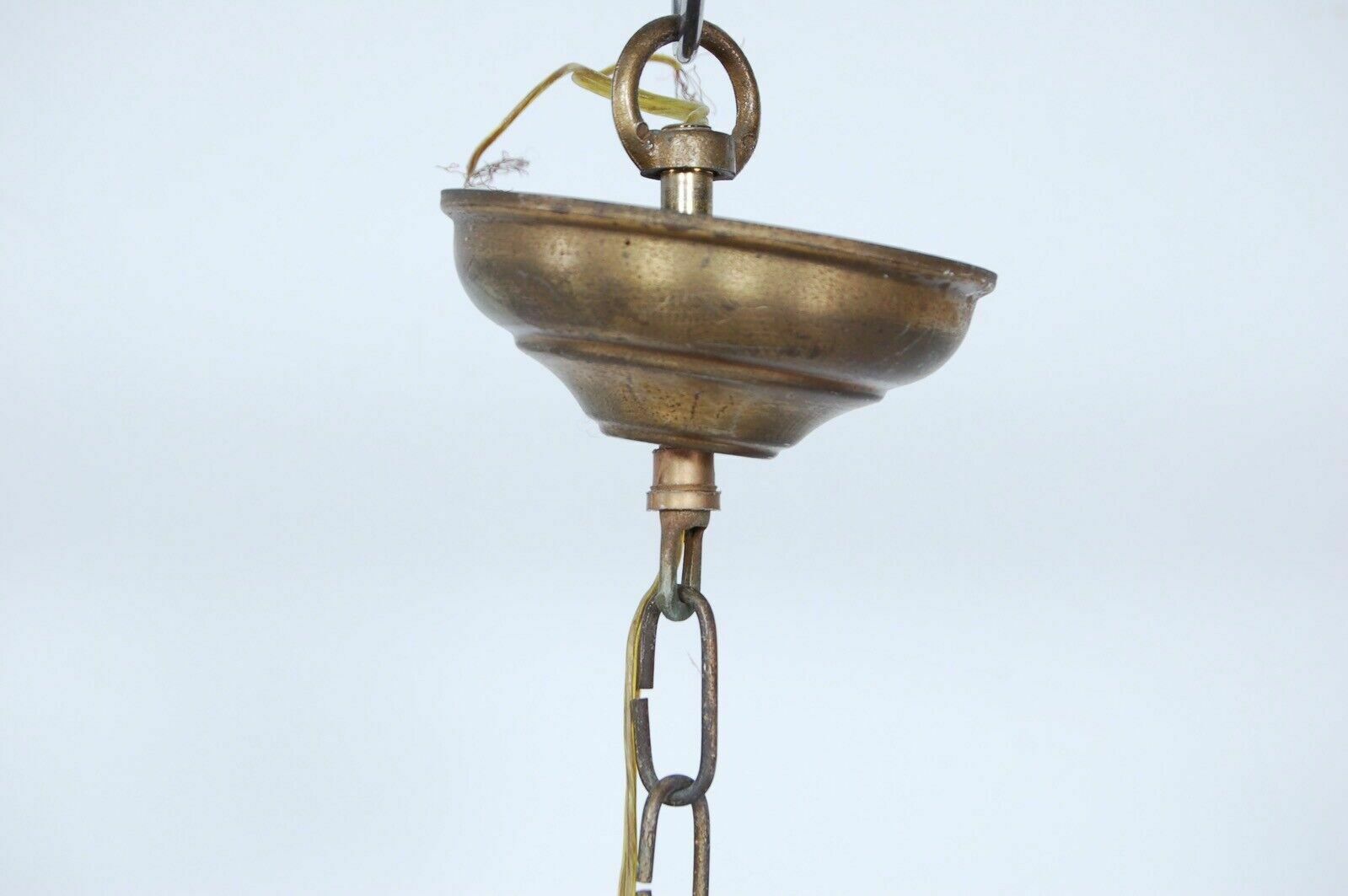 Vintage Eclectic Chandelier 5 Lights Brass Wood Orange White Glass photo 74.0