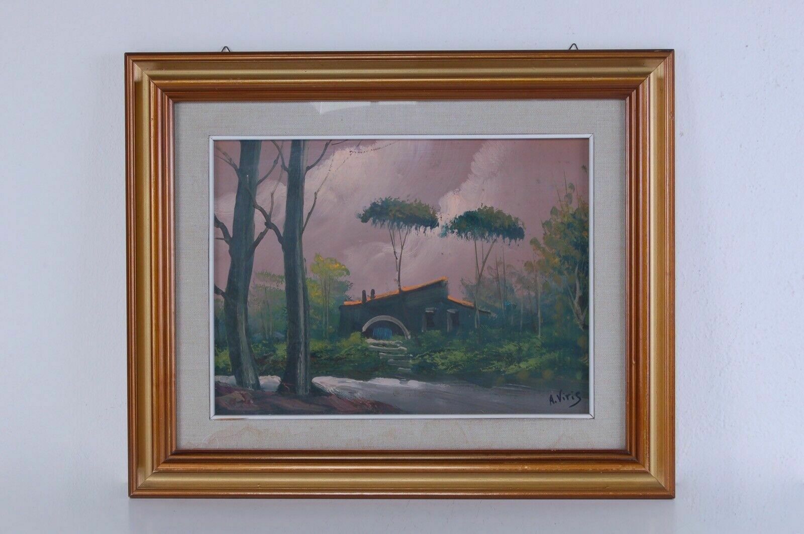 Pair Of A. Vitis Paintings, Oil On Wood. Landscapes. photo vintage