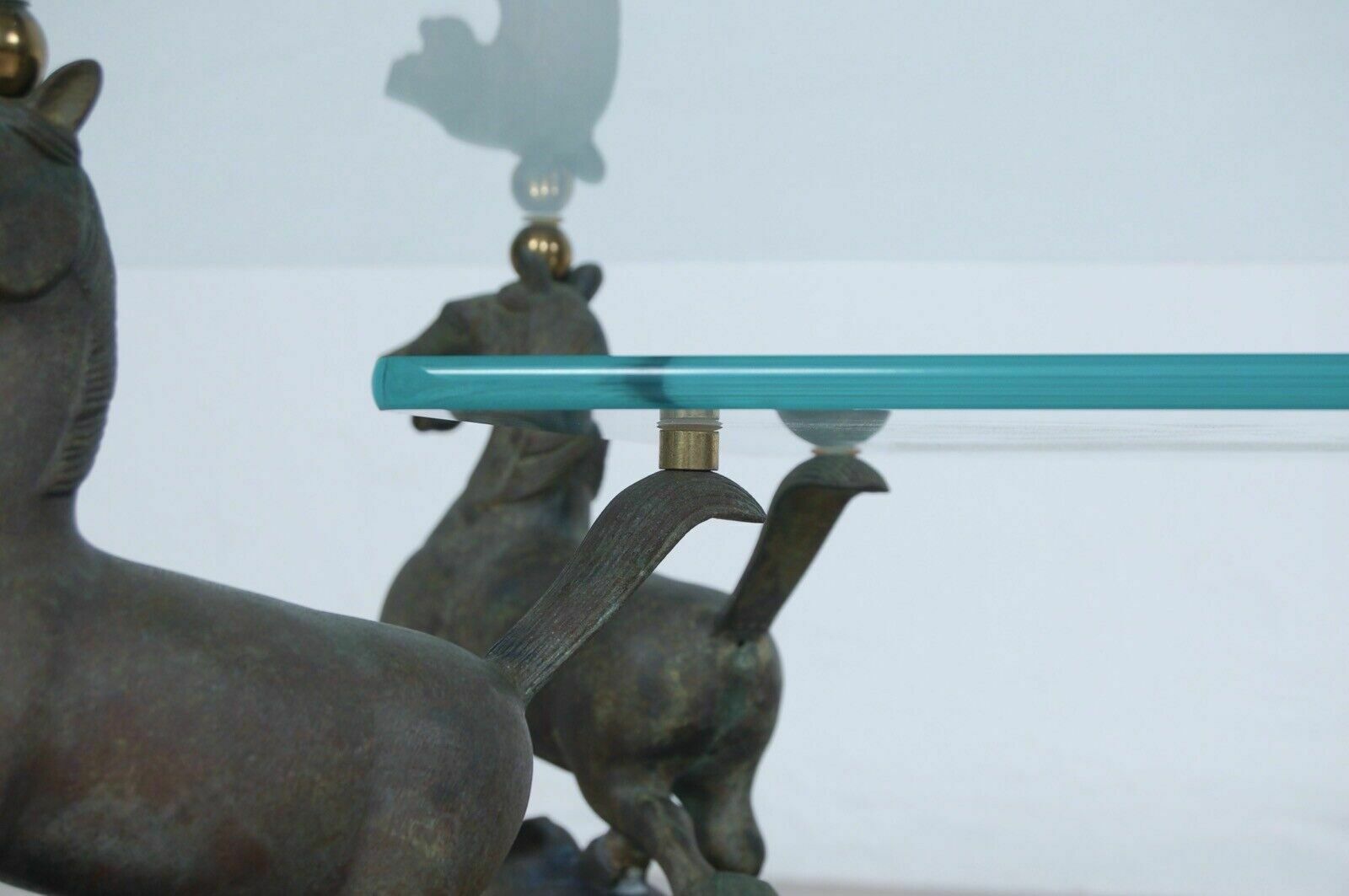 Maison Charles Large Rectangular Glass Brass Table Flying Horse Of Gansu photo vinterior