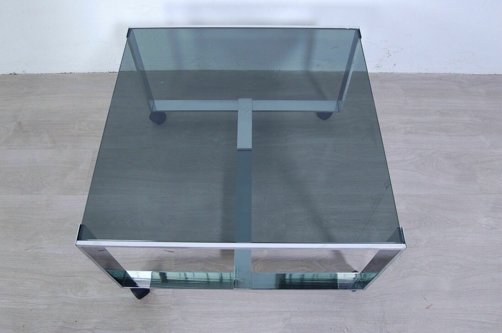 70s Design Coffee Table Modern Steel Smoked Glass Wheels Saporiti photo buy