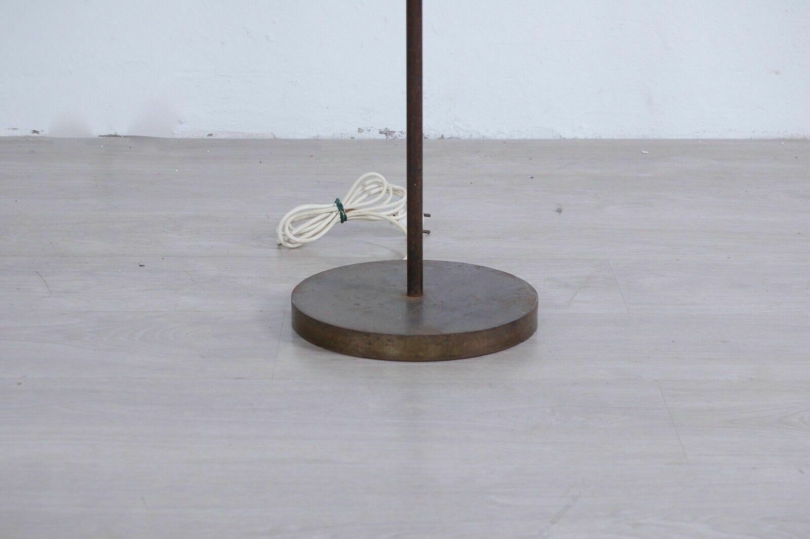 Mid Century Floor Lamp In Brass With Vintage 50s Pleated Lampshade photo for sale
