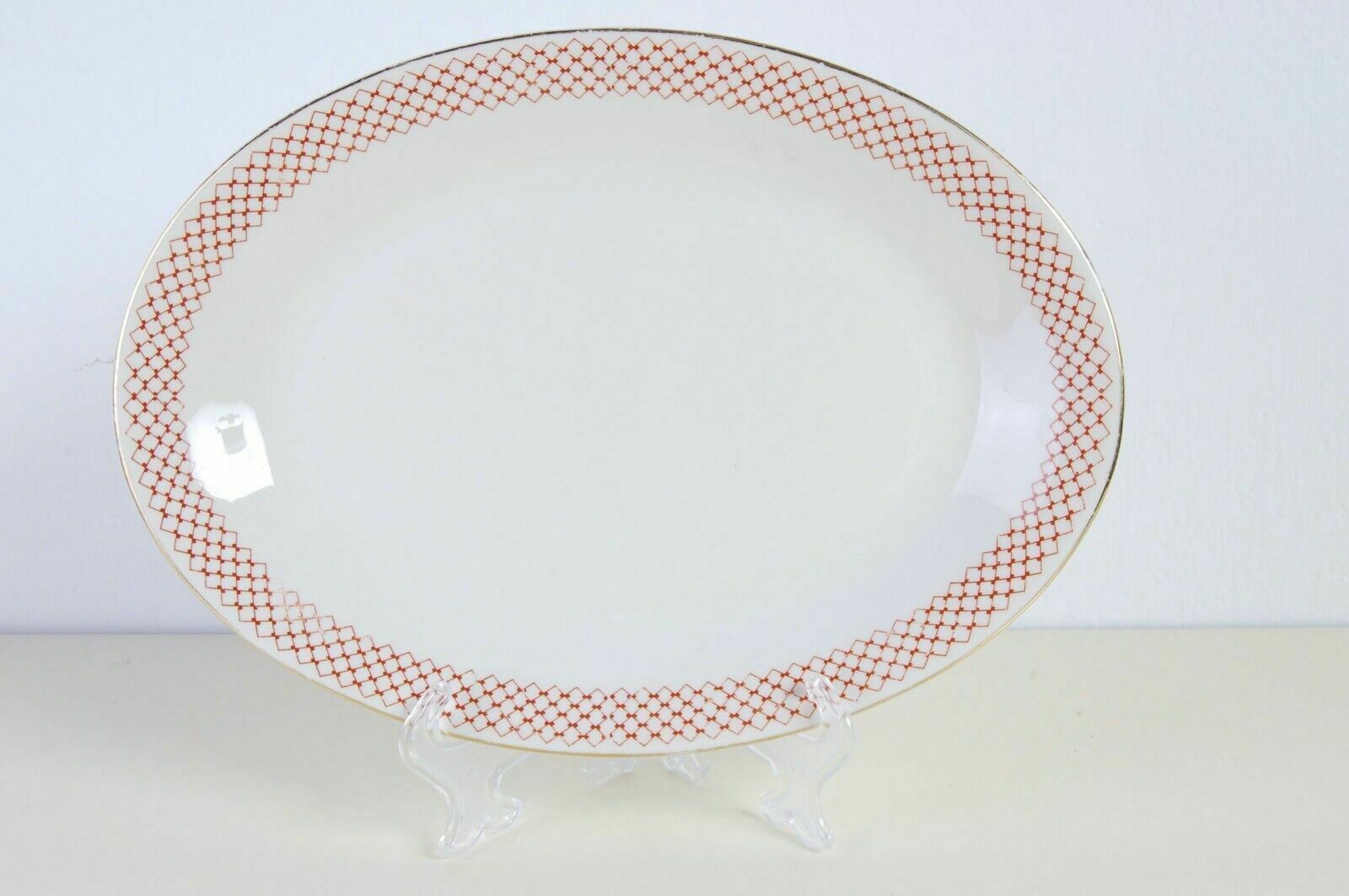 Pair Of Oval Porcelain Plates Ct Carl Tielsch Design From The 1930s, Vintage Red And Gold photo vintage