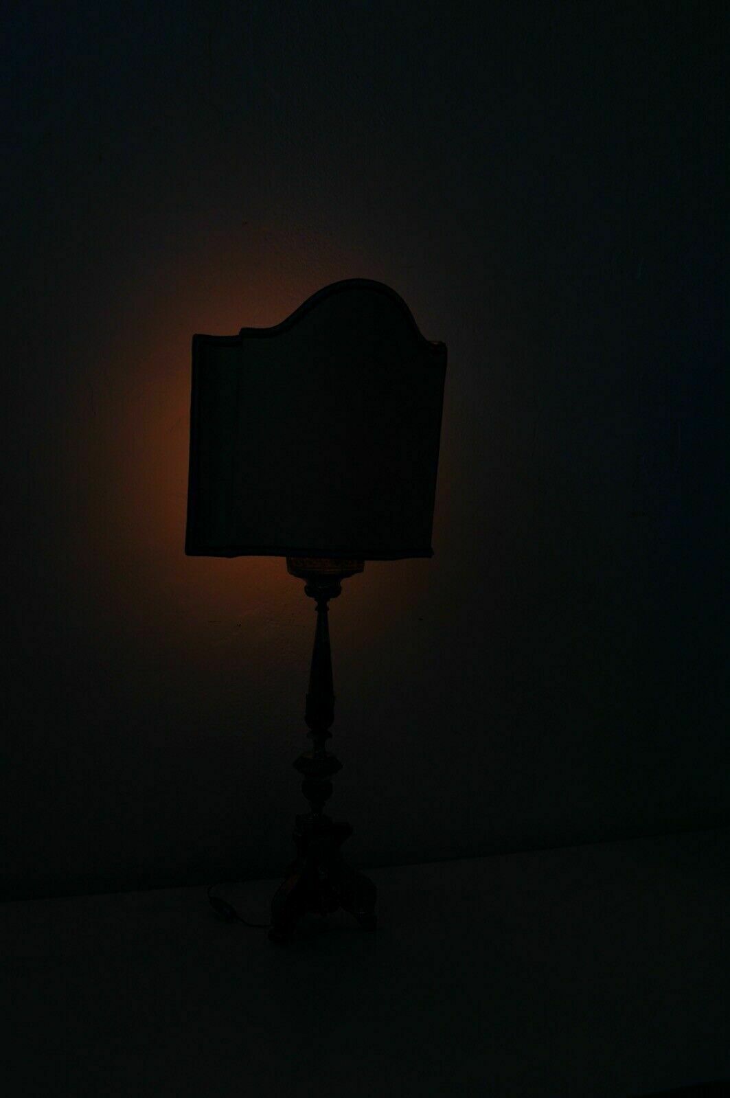 201.0 Table Lamp Old Electrified Religious Candlestick In Wood And Antique Silver photo