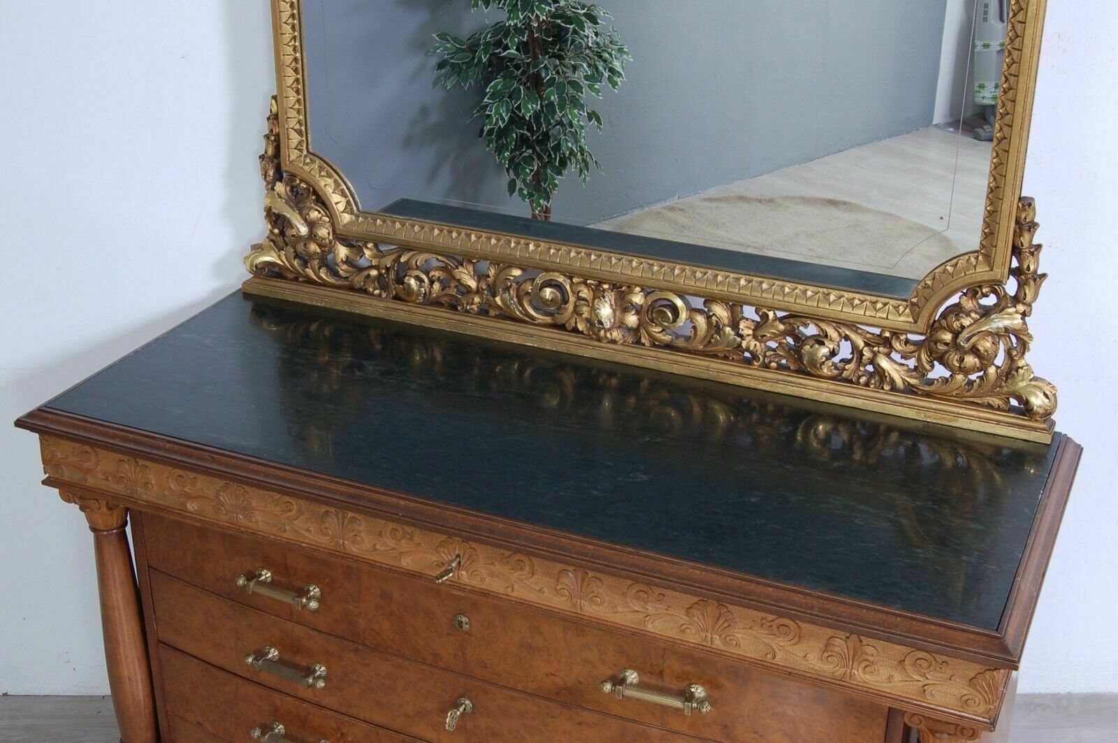 Liberty Chest Of Drawers Large Chest Of Drawers Gilt Frame Mirror Green Marble Top photo for sale