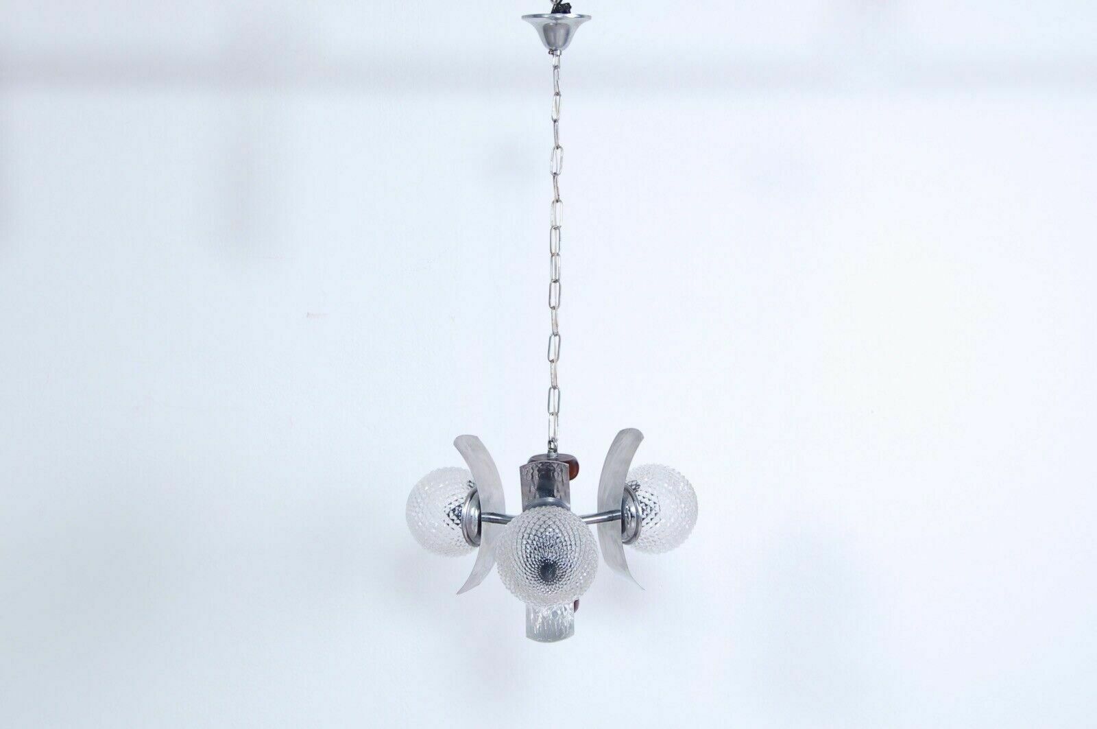 Design Chandelier From The 70s, Wood, Steel And Frosted Glass Modernity photo 95.0