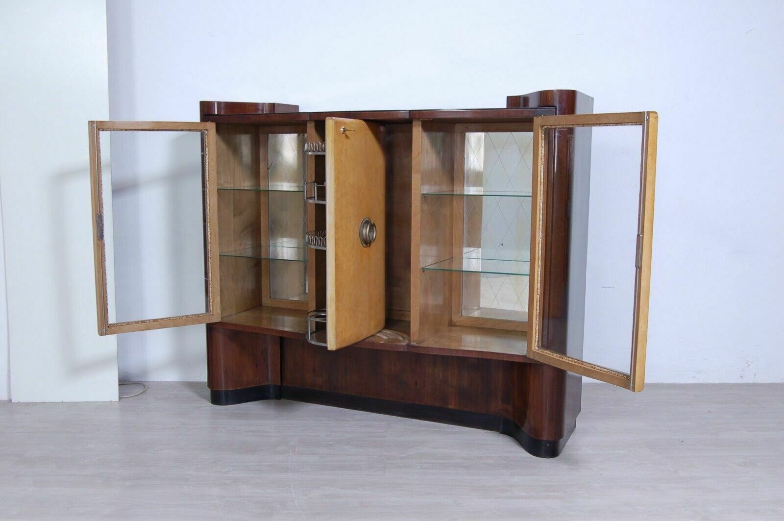 Art Decò Bar Cabinet Briar Sideboard Double Essence Showcase Revolving Door 1940s photo furniture