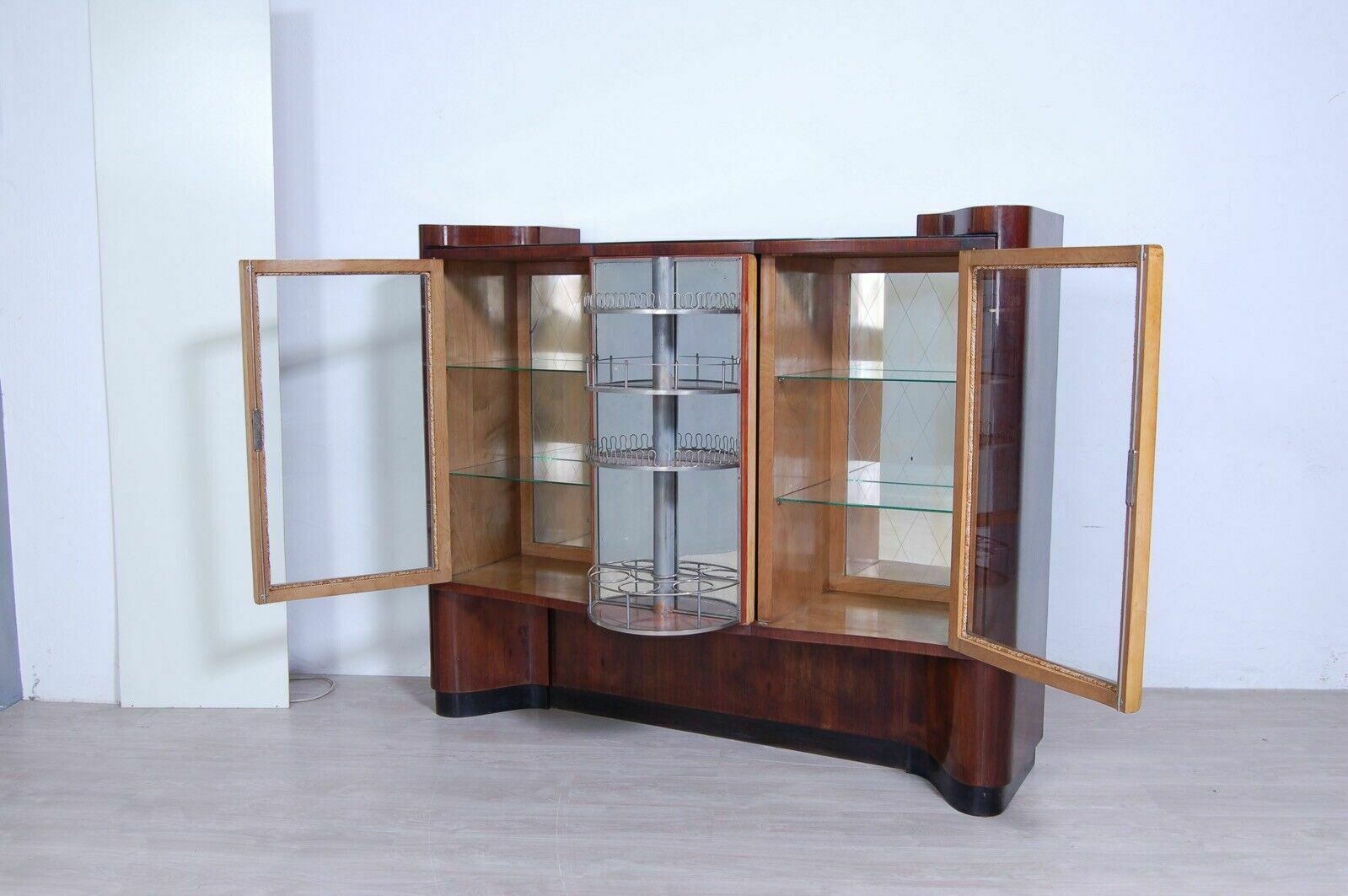 Art Decò Bar Cabinet Briar Sideboard Double Essence Showcase Revolving Door 1940s photo for sale