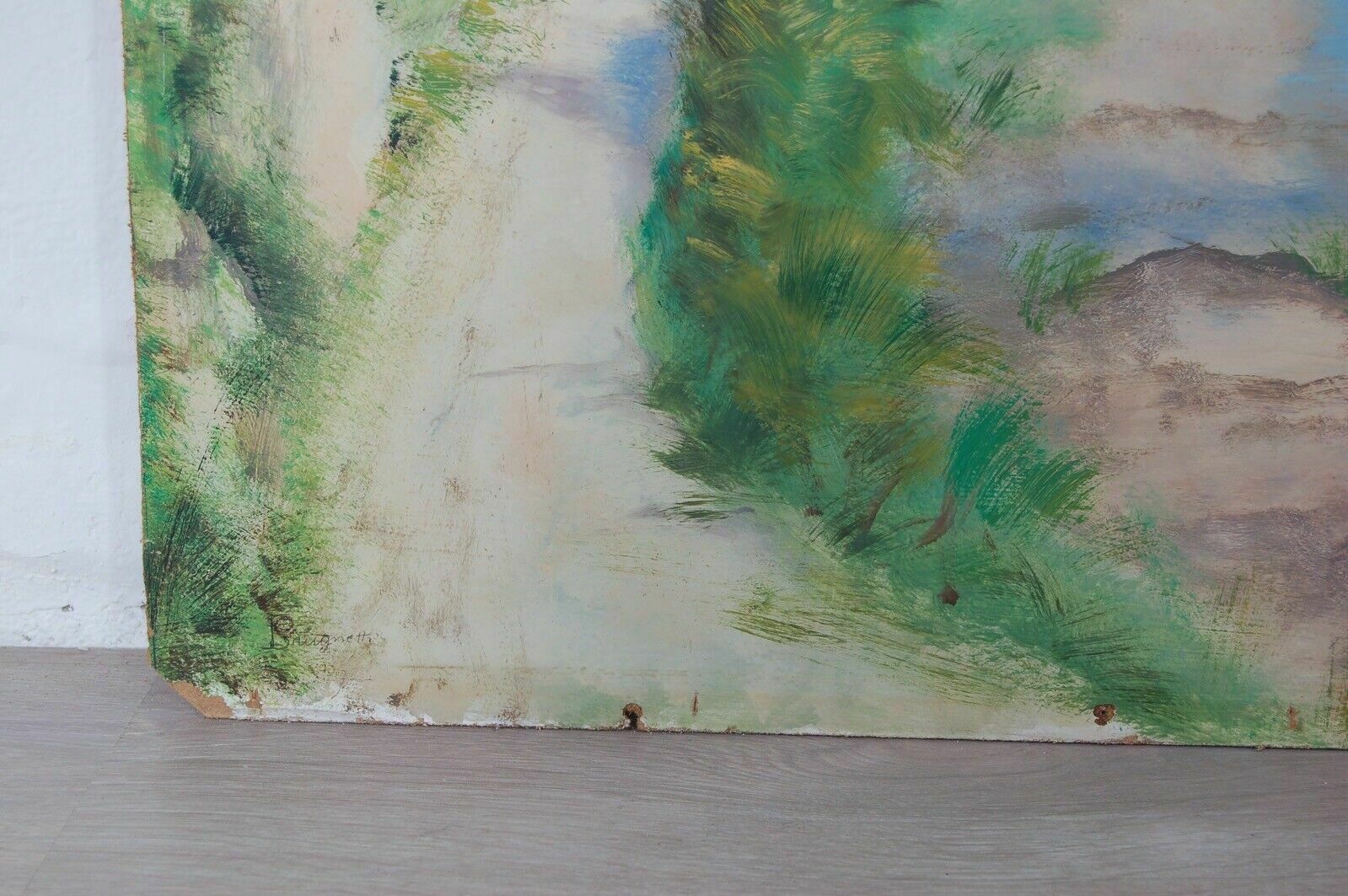 Large Lake Mountain Landscape Painting Oil On Wood Brugnetti photo buy