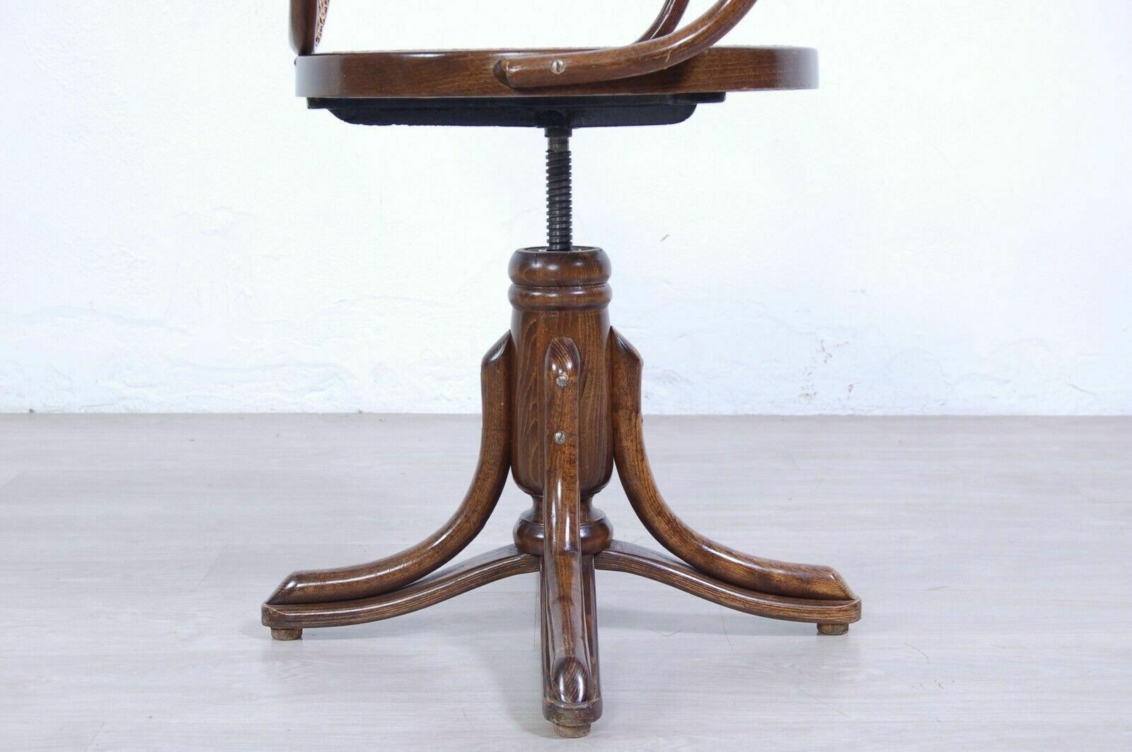 Thonet Type Swivel Chair With Curved Wooden Armrests Vienna Straw Armchair photo vinterior