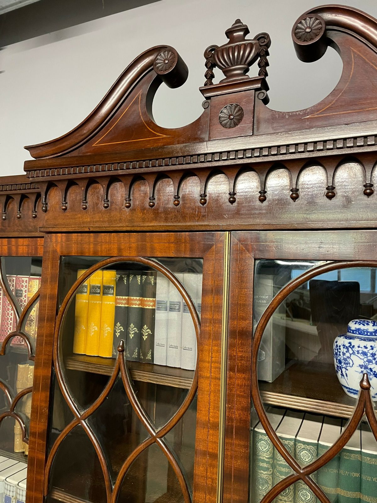 Edwardian Inlaid Mahogany Four Door Breakfront Library Bookcase photo vintage