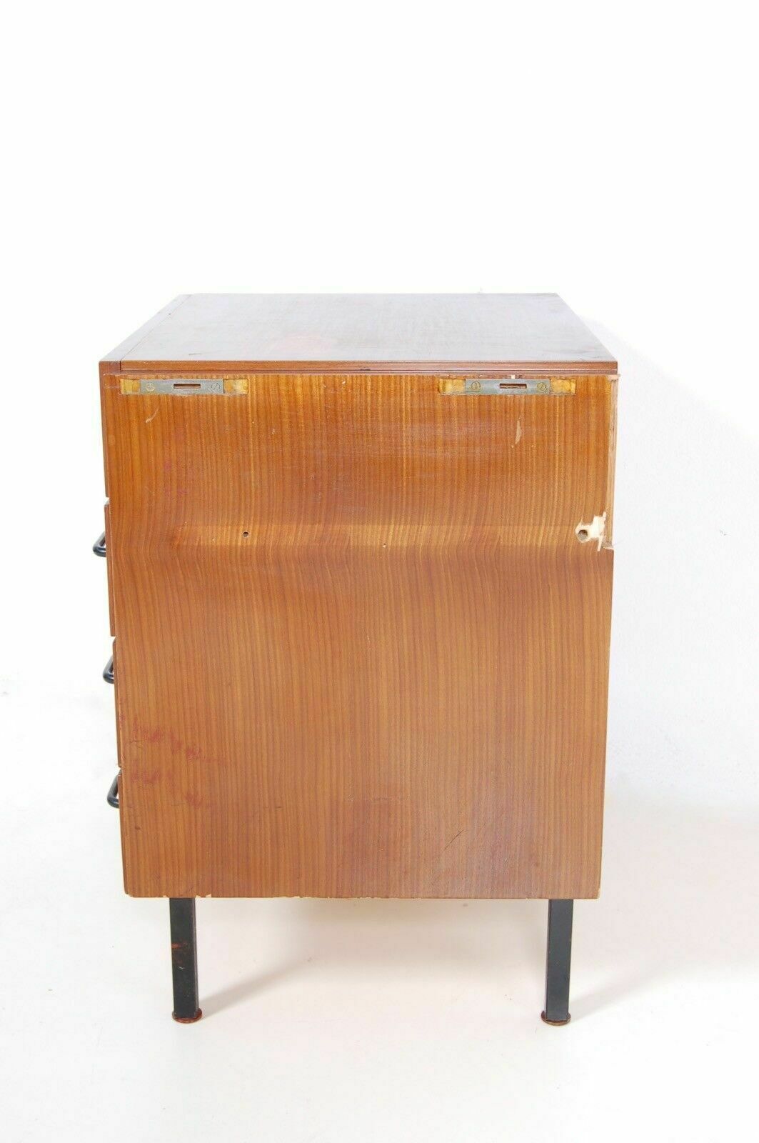Furniture Design Table From The 70s In Steel And Black Enamelled Wood, Square Glass Top photo