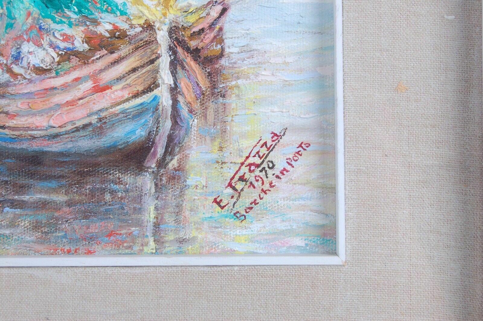 E Frazza Oil Painting On Canvas With Frima Boats photo furniture