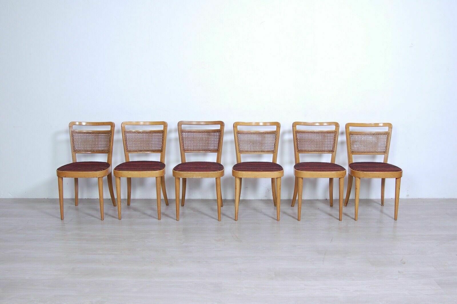 Set Of 6 1940s Design Chairs With Vienna Straw Backrest To Be Restored photo for sale