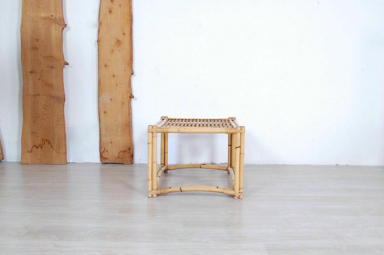 Woven Bamboo Tea Table From The 70s. Good Condition. 76x55 Cm photo for sale