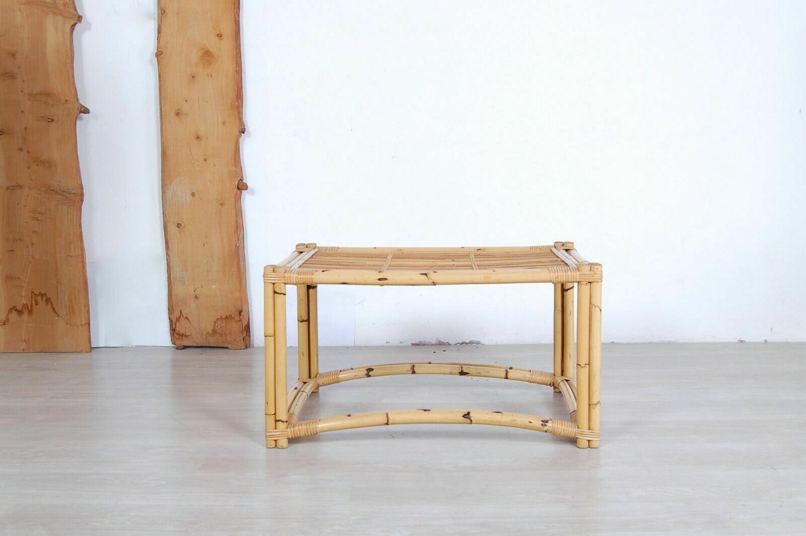 Woven Bamboo Tea Table From The 70s. Good Condition. 76x55 Cm photo Furniture