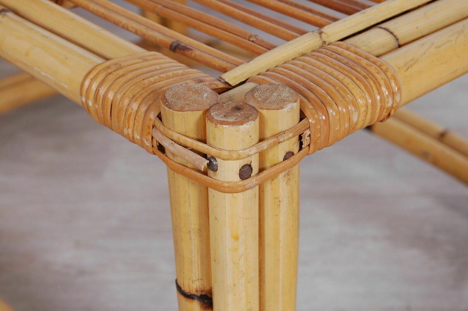 Woven Bamboo Tea Table From The 70s. Good Condition. 76x55 Cm photo vinterior