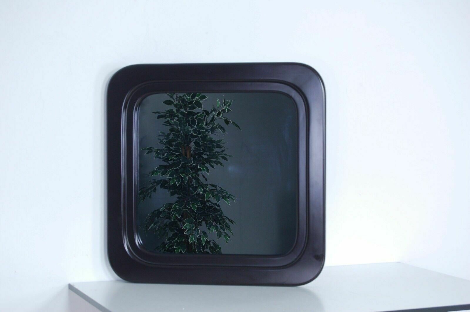 70s Design Square Mirror With Spece Age Brown Lacquered Wooden Frame 70cm