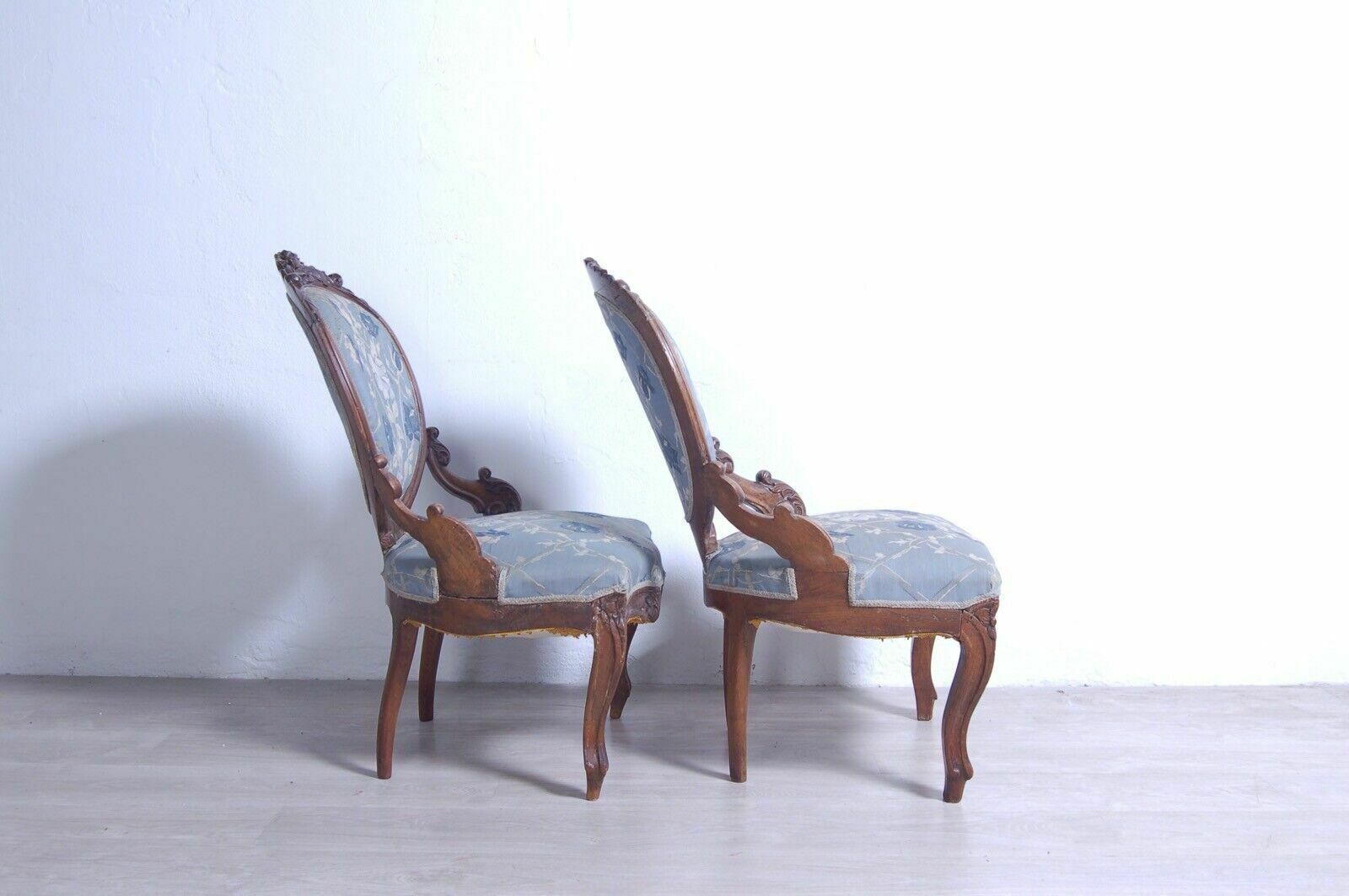 Pair Of Armchairs From The Late 19th Century In Antique Walnut Wood. Antique Bedroom Armchair Chair photo vintage