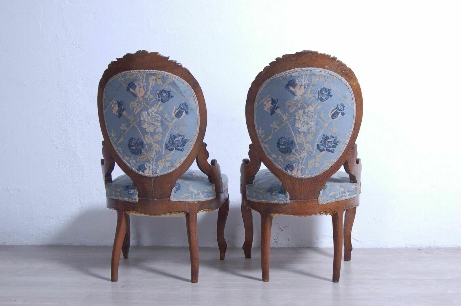 photo for sale Pair Of Armchairs From The Late 19th Century In Antique Walnut Wood. Antique Bedroom Armchair Chair