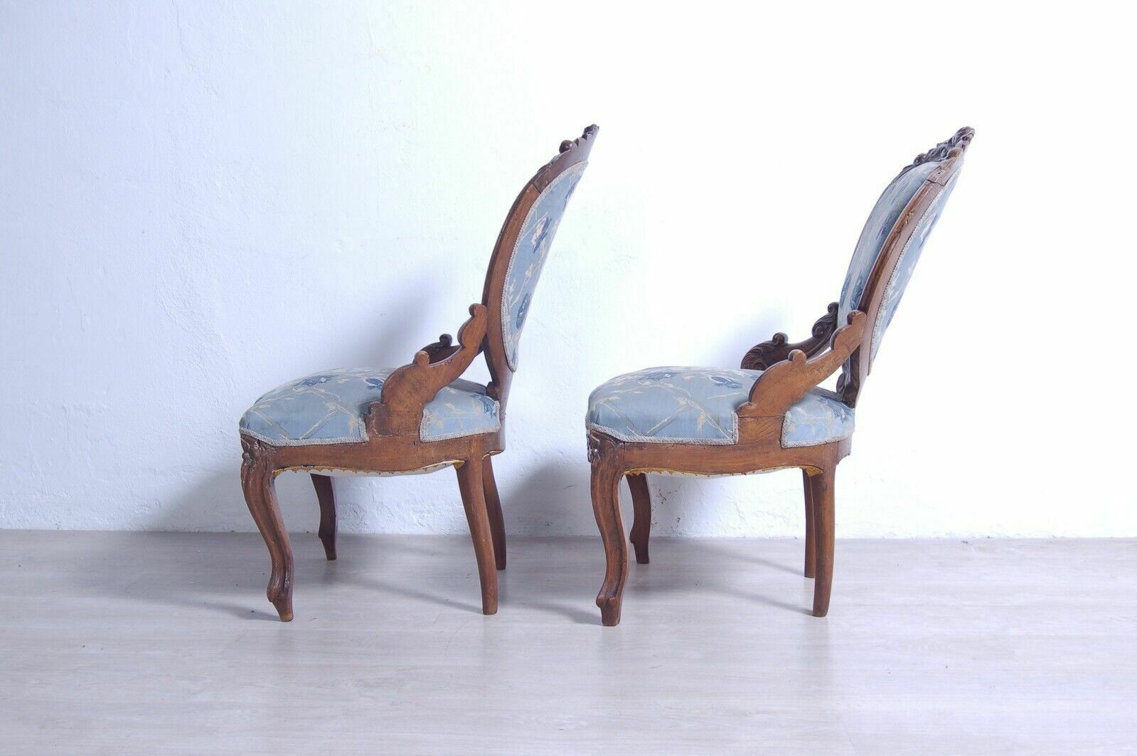 Furniture Pair Of Armchairs From The Late 19th Century In Antique Walnut Wood. Antique Bedroom Armchair Chair photo