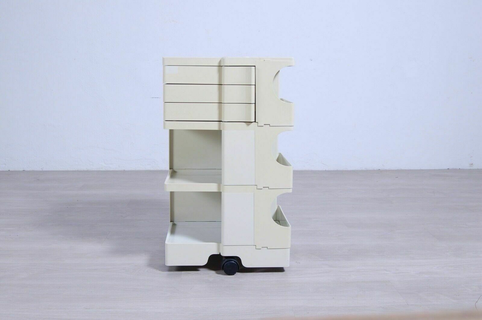 Boby Joe Colombo Bieffeplast 70s White Carello Side Table Cabinet With Wheels photo for sale
