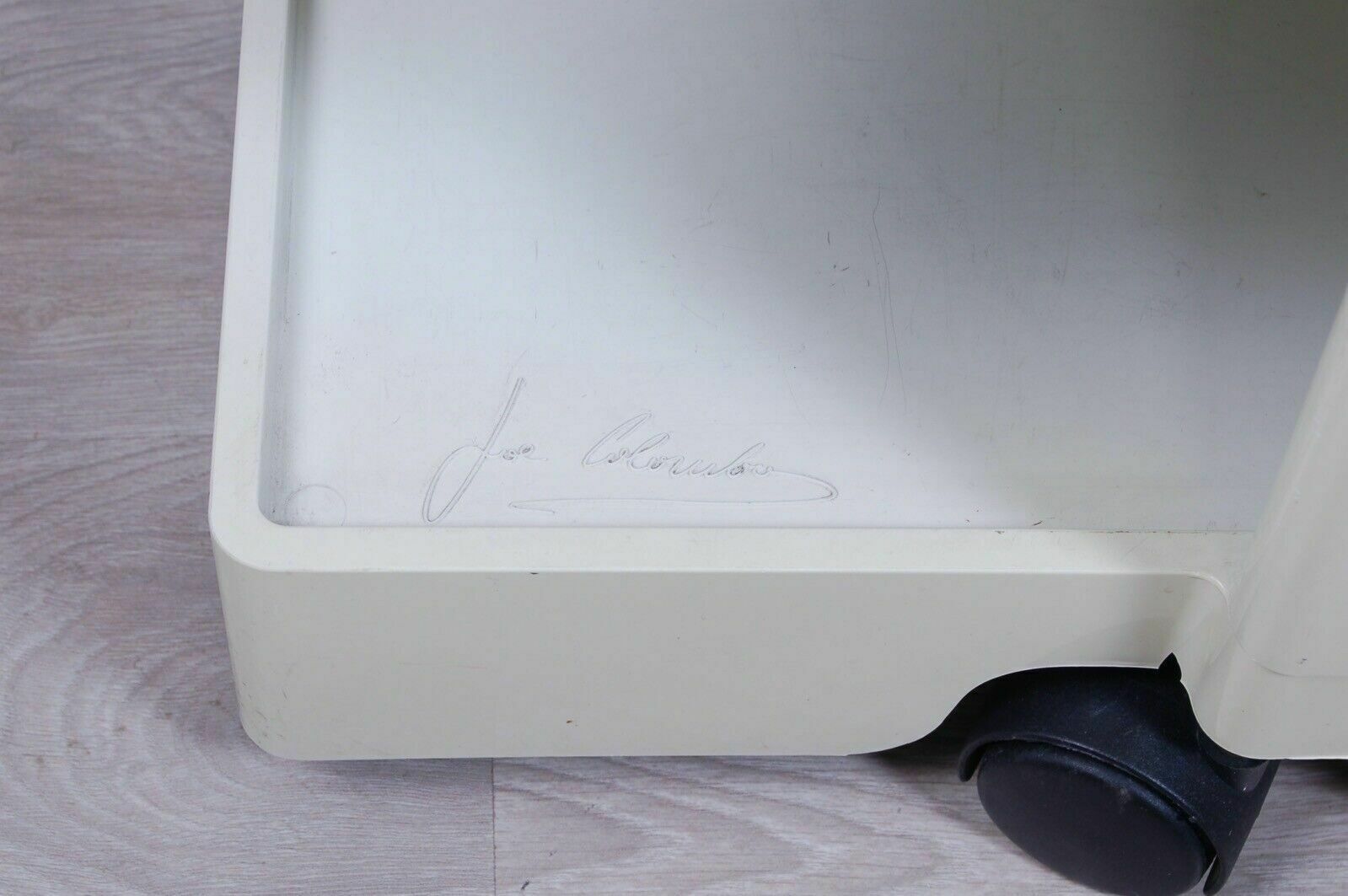 photo for sale Boby Joe Colombo Bieffeplast 70s White Carello Side Table Cabinet With Wheels