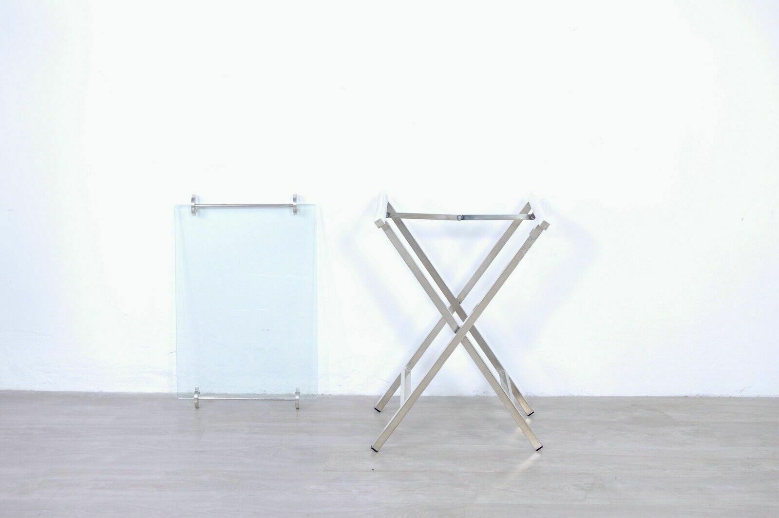 photo furniture Folding Serving Table Trolley In Silver And Glass, 60s Design