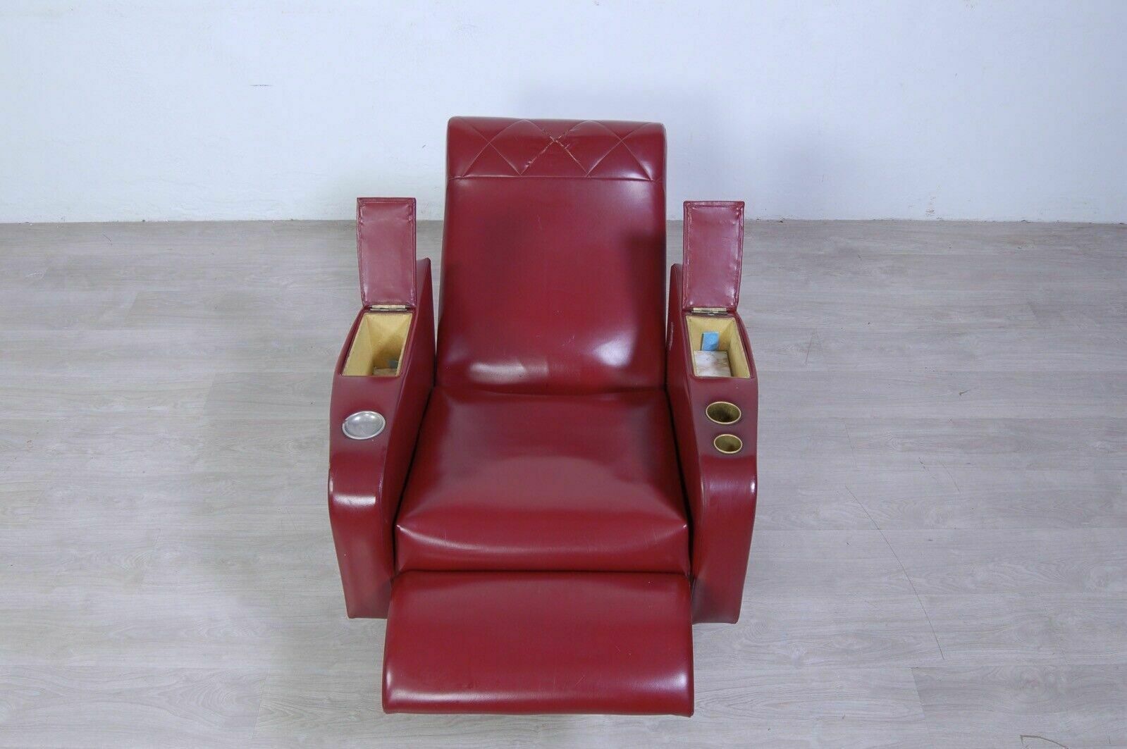 Vintage Reclining Armchair In Burgundy Leather, 1960s Design, Storage Compartment photo buy