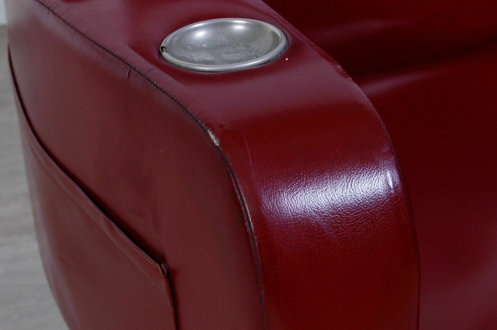 316.0 Vintage Reclining Armchair In Burgundy Leather, 1960s Design, Storage Compartment photo