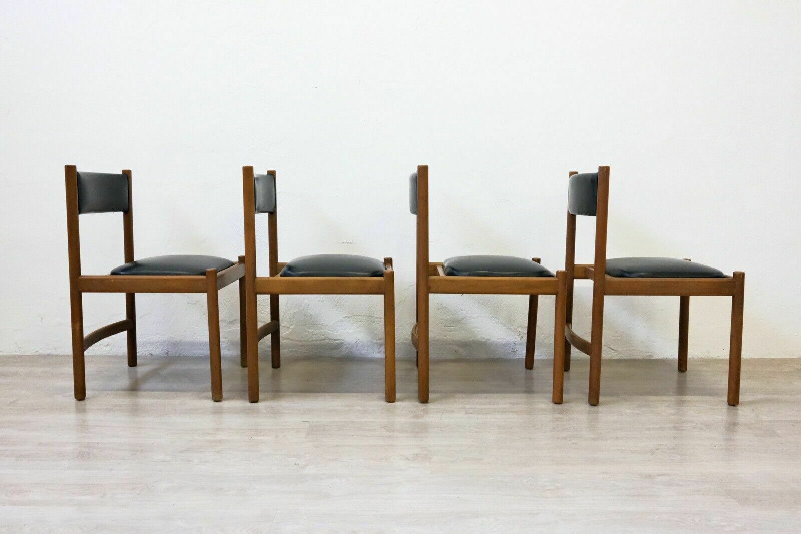 Set Of 4 Isa Bergamo Design Chairs In Wood And Black Leather. Italian Manufacture. 1960s photo Furniture