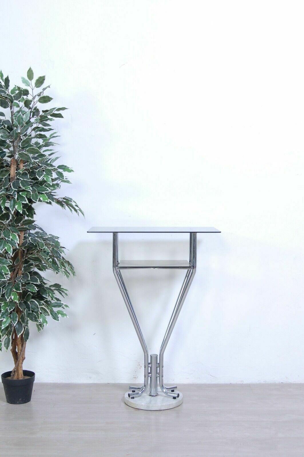 Space Age Entrance Console High Table Design From The 70s Steel Marble Smoked Glass photo furniture