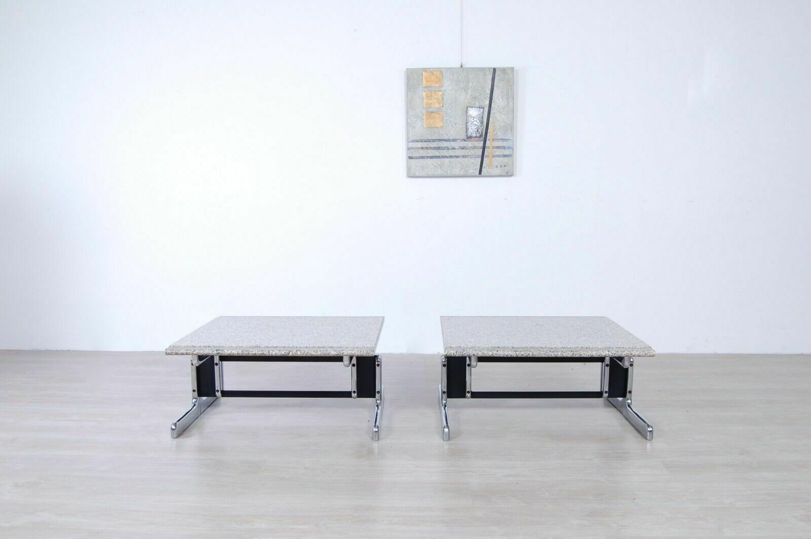 Pair Of Granite Steel Tables Designed By Ammannati Vitelli Bruno Brunati From The 70s photo Furniture