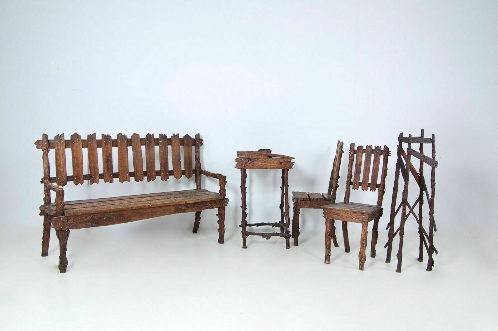 Hand Carved Wooden Garden Lounge Set, Unique Piece Of Craftsmanship From The 20s And 30s