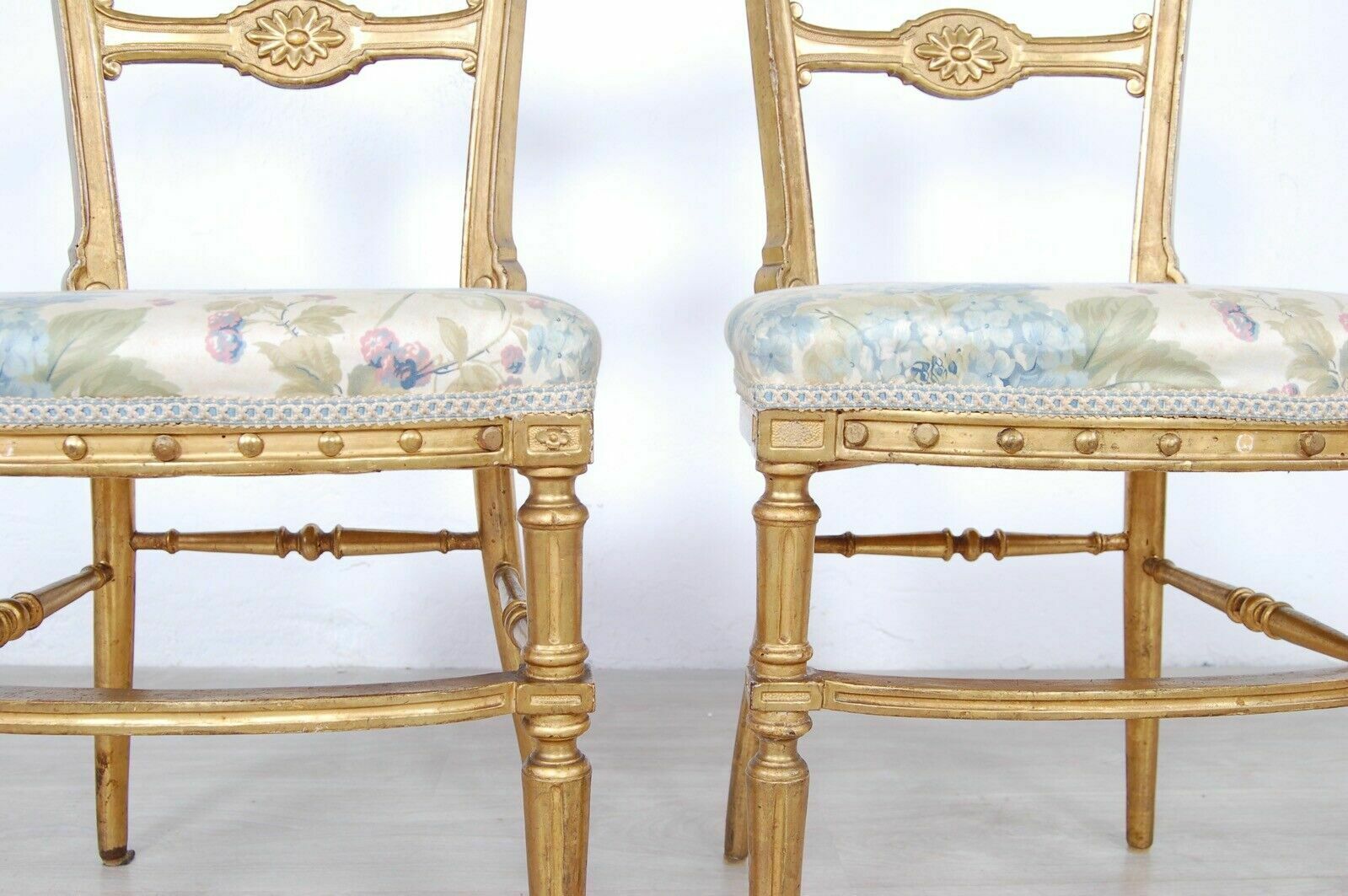 Pair Of Gilded Chairs From The End Of The 19th Century In Worked Wood And Modern Art Made In Italy photo for sale