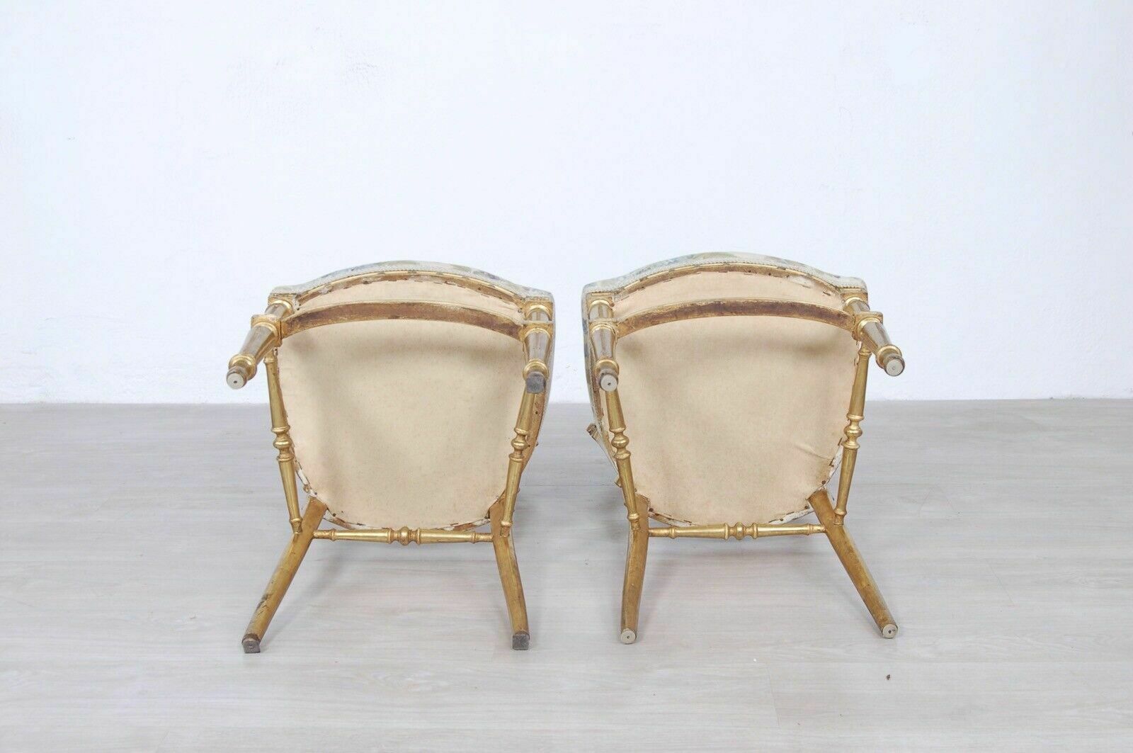 photo furniture Pair Of Gilded Chairs From The End Of The 19th Century In Worked Wood And Modern Art Made In Italy