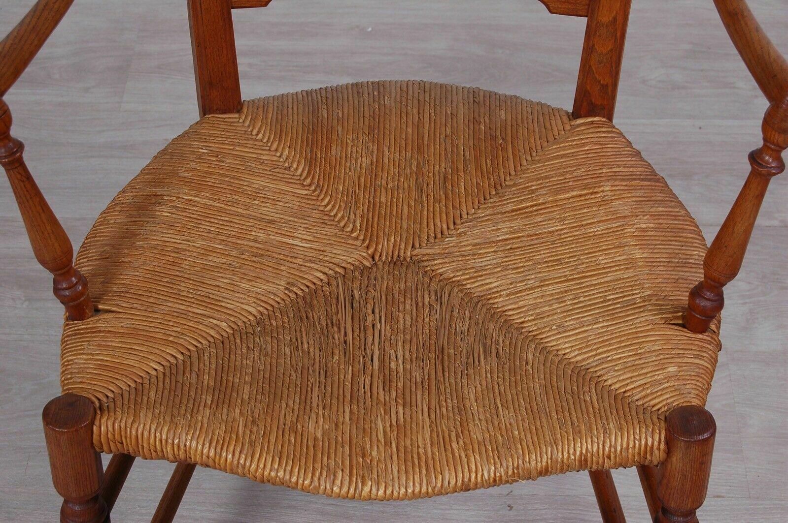 Antique Provençal Chair In Worked Oak, Straw Seat From The End Of The 19th Century, Armrests photo 210.0