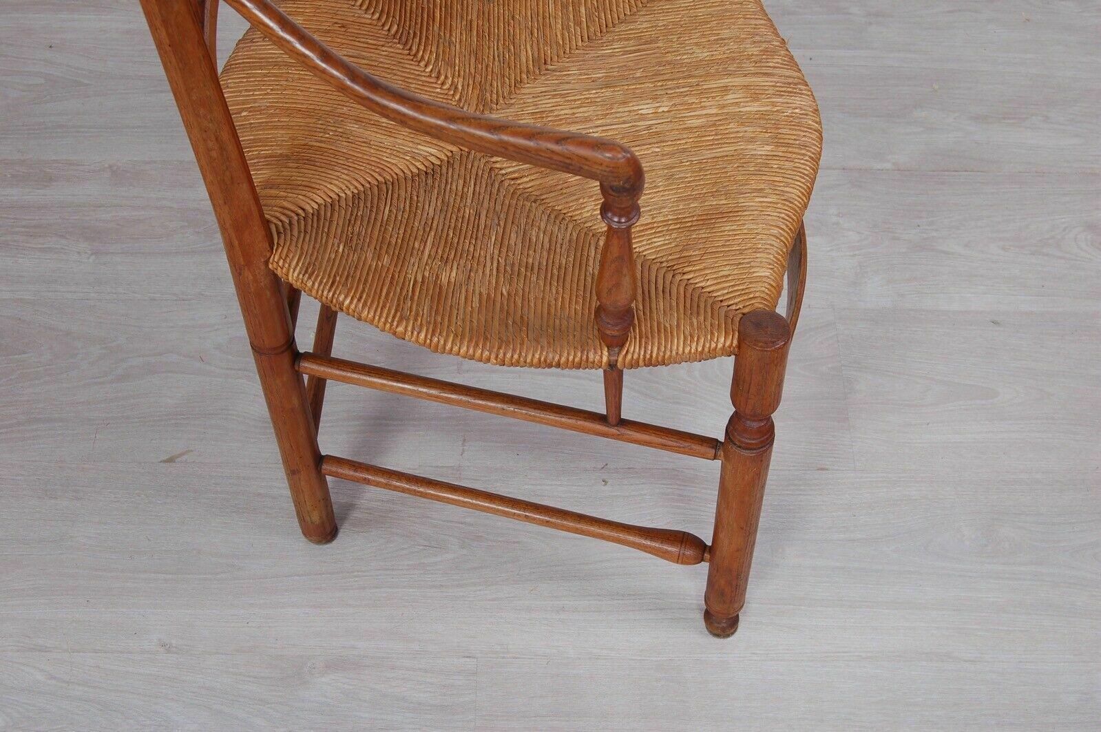 Antique Provençal Chair In Worked Oak, Straw Seat From The End Of The 19th Century, Armrests photo buy