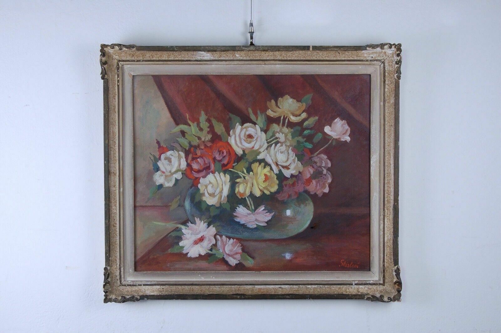 photo furniture Oil Painting On Hardboard Ghisleni Still Life Vase Of Flowers With Frame