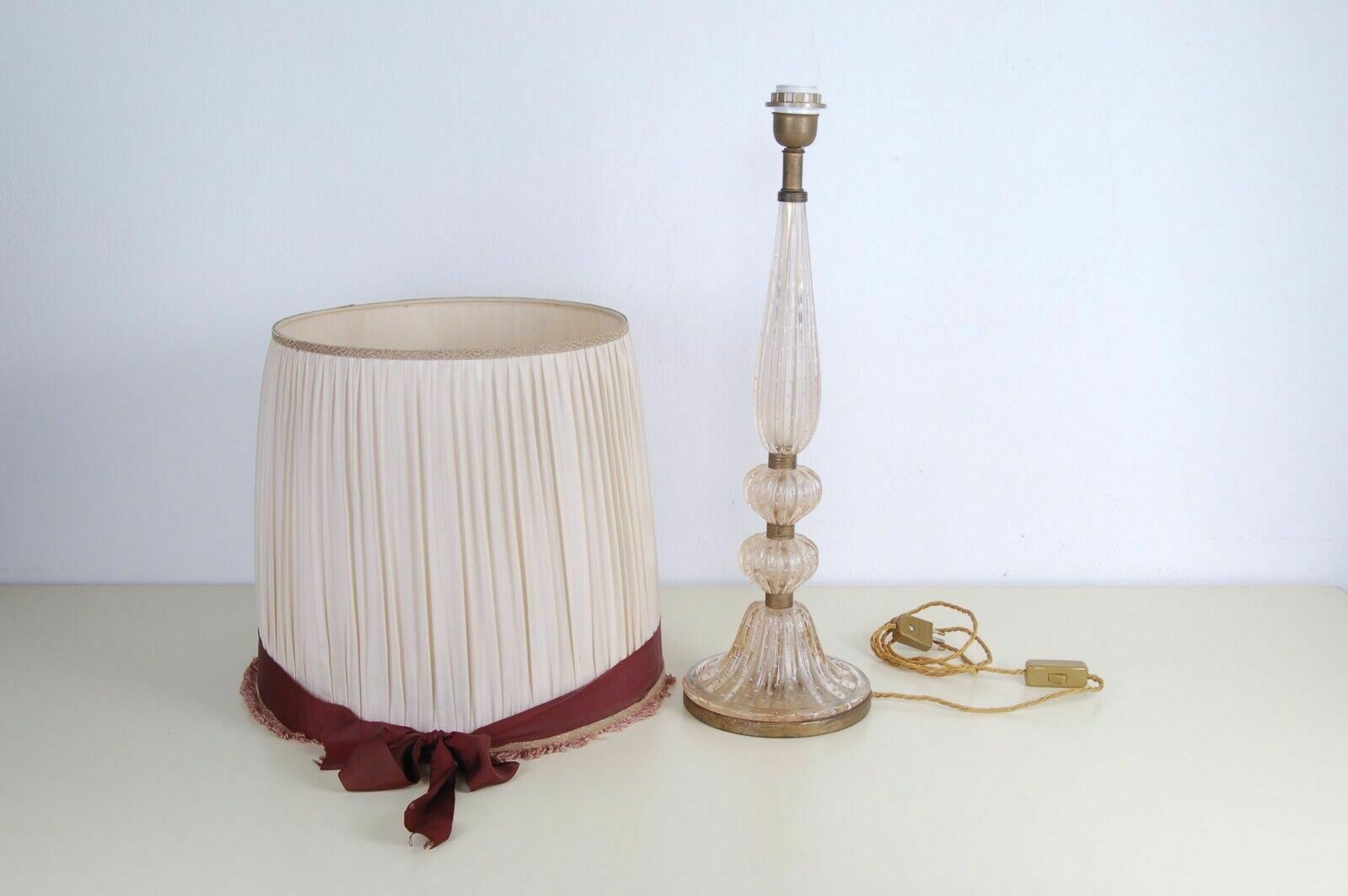 474.0 Barovier & Toso Ancient Venetian Table Lamp In Early 1900s Bullicante Murano Glass photo