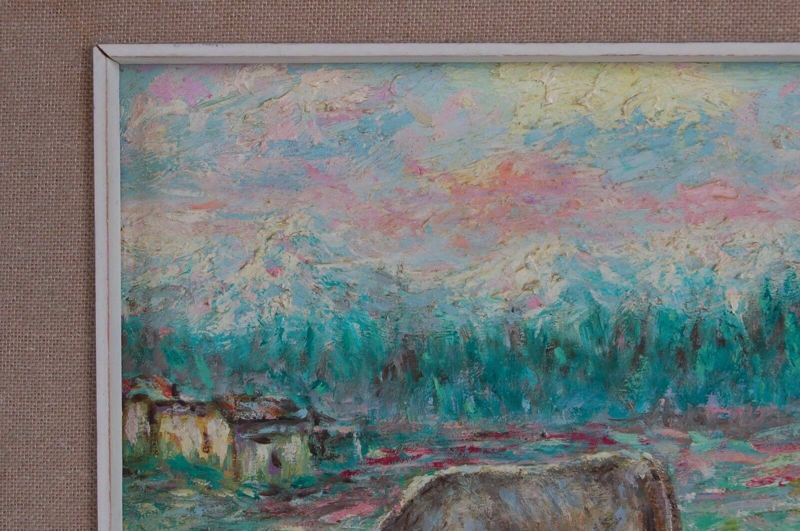 Oil On Canvas 20 X 25 By E Frazza Small Pasture Bergamo Quadro 1973 photo Art