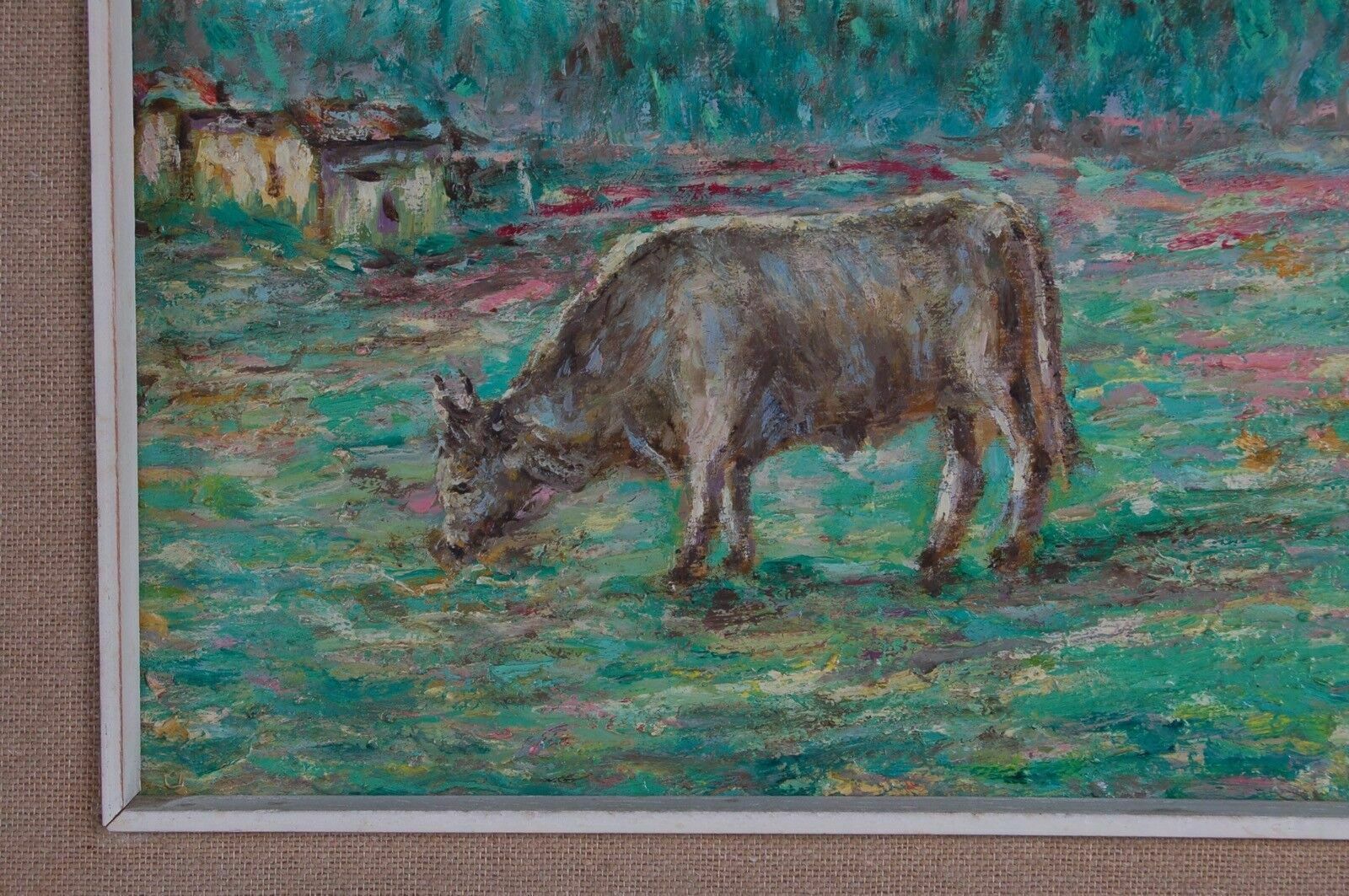 Oil On Canvas 20 X 25 By E Frazza Small Pasture Bergamo Quadro 1973 photo 58.0