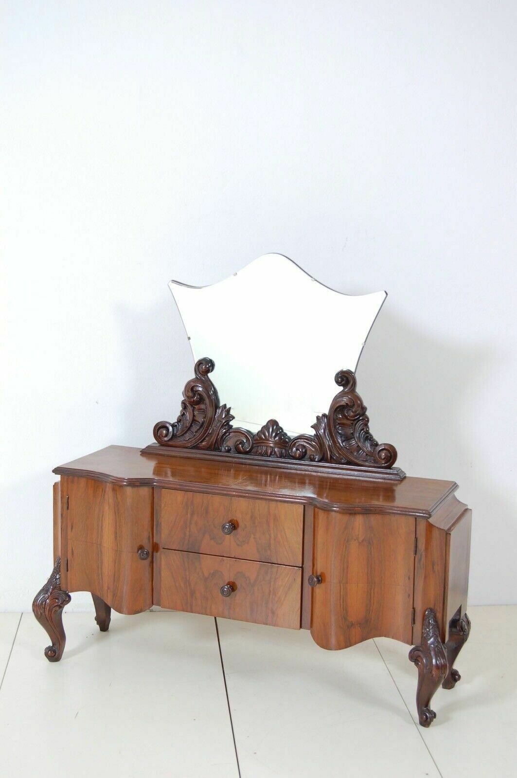 Chippendale Petineuse In Briar With Large Mirror, Two Doors, Two Drawers